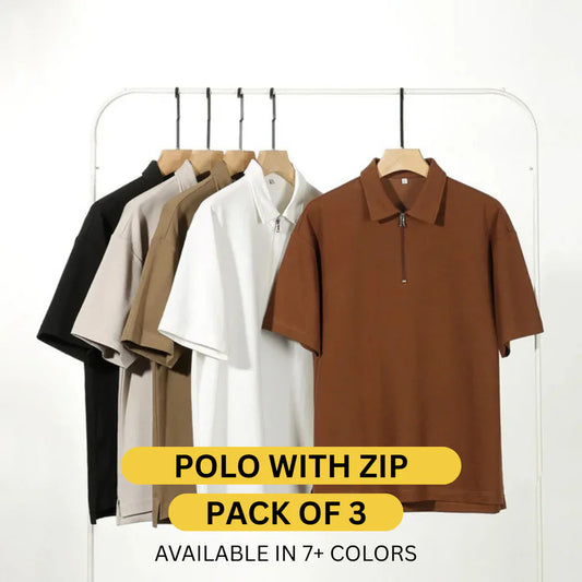 Golf|Casual Men's T-shirts with Zipper - Pack of 3